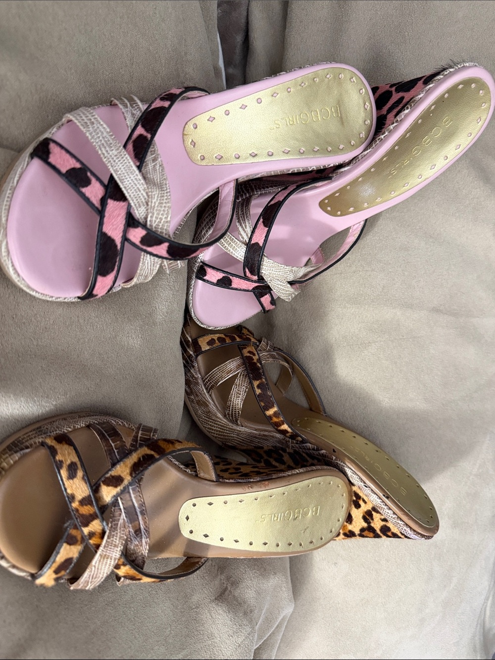 2 pair BCBG Pink and Brown Leopard Print Strappy Heels
